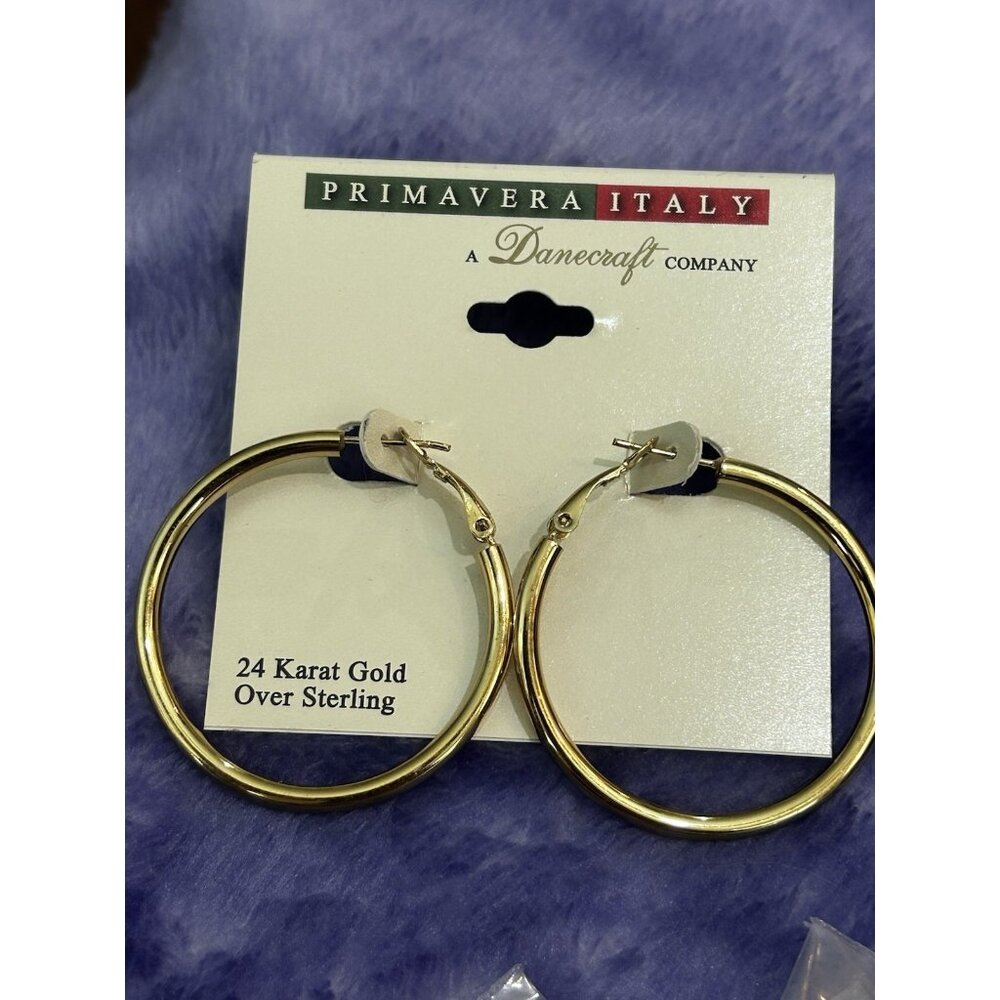 Primavera Italy 24K Gold over Sterling Silver Large Hoop Earrings